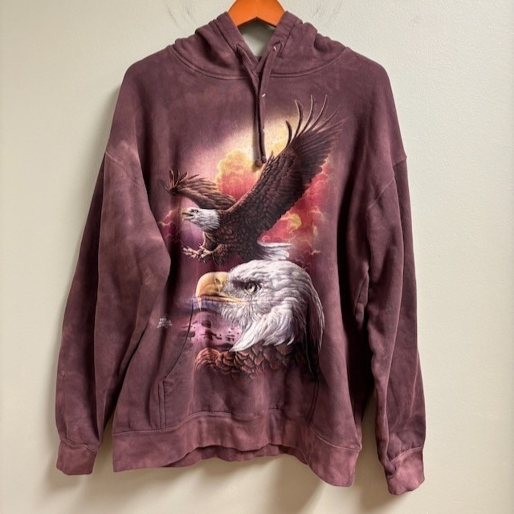 The Mountain Mens Eagle & Clouds Hoodie Size L Dimitar Neshev 2011 USA Patriotic